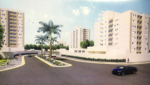 Perspectiva apresentada com visão parcial do conjunto de apartamentos (Imagem Ilustrativa).