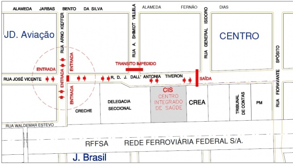 Veja como vai ficar o trânsito neste sábado (6) na região do CIS, para vacinação contra a Covid-19 (Divulgação).