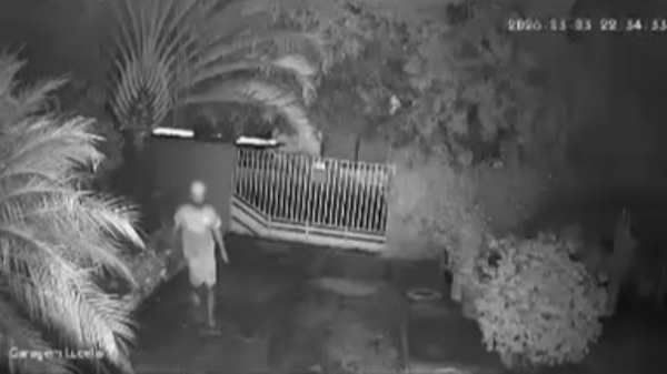 Camera de monitoramento flagra invasor no quintal de uma casa em Lucelia (Reproducao).