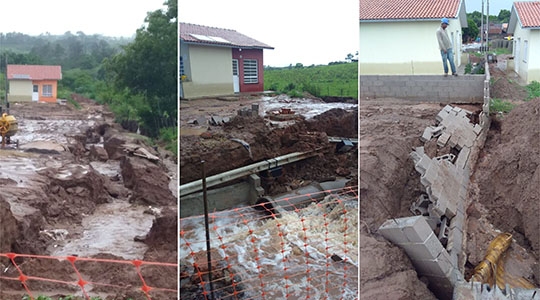 Estragos das chuvas, nas obras das casas populares localizadas na região do Parque Itamarati (Cedidas).