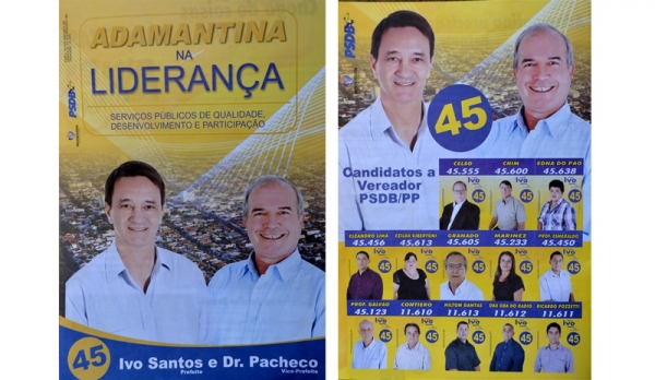 Material de campanha da coligação ?Adamantina na Liderança?, com Ivo Santos e Dr. Pacheco, candidatos a prefeito e vice, pelo PSDB (Imagem: Reprodução).