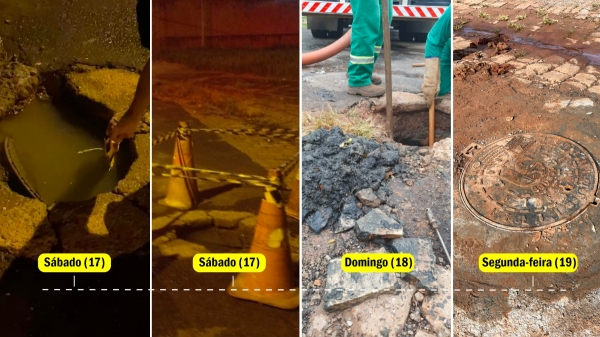 Linha do tempo, desde o início da notificação do problema, pela moradora, até a recuperação do PV (Imagens cedidas e Siga Mais).