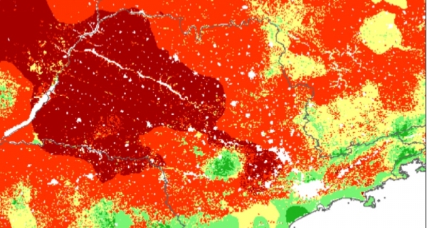Áreas mais escuras no mapa são aquelas de maior risco de incêndios (Foto: Reprodução/INPE).