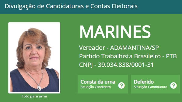 Tela do Divulga Cand mostra situação regular da candidata (Reprodução/Justiça Eleitoral).