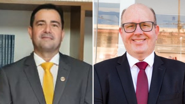 Os candidatos à presidência da Subseção da OAB de Adamantina, pelas duas chapas: Marco Aurélio Fontana Figueiredo e Paulo Peres (Divulgação).
