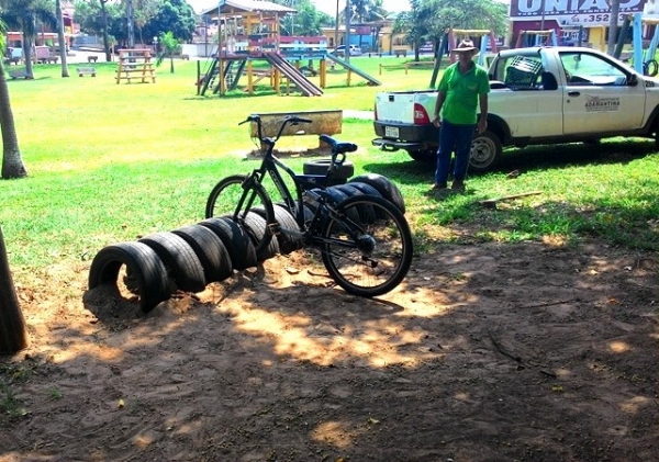 Bicicletário ecológico já está em funcionamento no Parque dos Pioneiros (Foto: Asses. Imprensa).