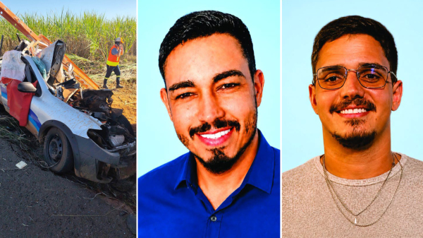 Veiculo envolvido no acidente e as duas vitimas, Jhonathan Rocha e Vitor Bruno (Reproducao: Panorama Noticia e Funeraria Sao Vicente).