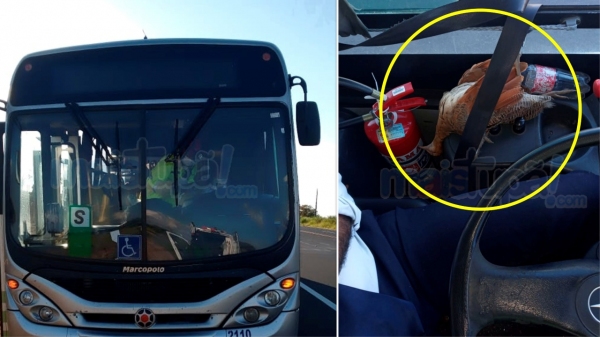 Motorista foi atingido na cabeça e conseguiu parar o veículo. Com isso, nenhum passageiro se feriu. Condutor foi socorrido (Reprodução: Mais Tupã).