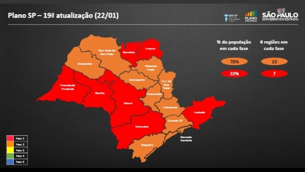 Mapa da nova atualização do Plano SP, que vigora a partir da próxima segunda-feira (Divulgação).