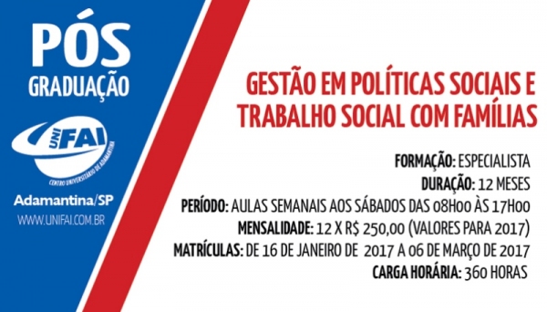 UnIFAI inicia aulas da pós “Gestão em Políticas Sociais e Trabalho Social com Famílias”