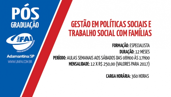 Com início no dia 29, pós em Gestão em Políticas Sociais ainda tem inscrições abertas