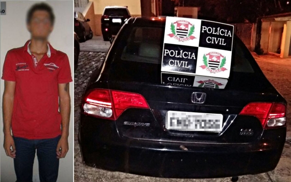 Homem de 20 anos, de Adamantina, confessou ser autor do furto de um Honda Civic, ocorrido em Rinópolis, na véspera do Natal (Foto: Cedida/DIG Adamantina).