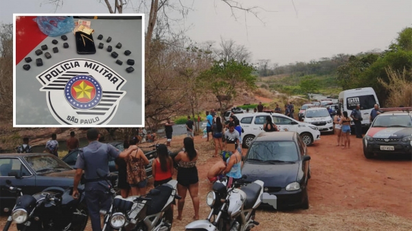 Após denúncia, Polícia Militar encontra aglomeração no Lajeado, em Lucélia, e faz prisões e apreensões ligadas ao tráfico de drogas no local   (Foto: Cedida/PM).