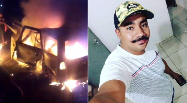 Carro pegou fogo após chocar-se com árvore. Motorista de 27 anos, morador em Pauliceia, morreu carbonizado (Reprodução/Panorama NotÃcia).