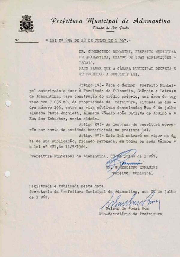Foto: Reprodução (Arquivo da Câmara Municipal de Adamantina)