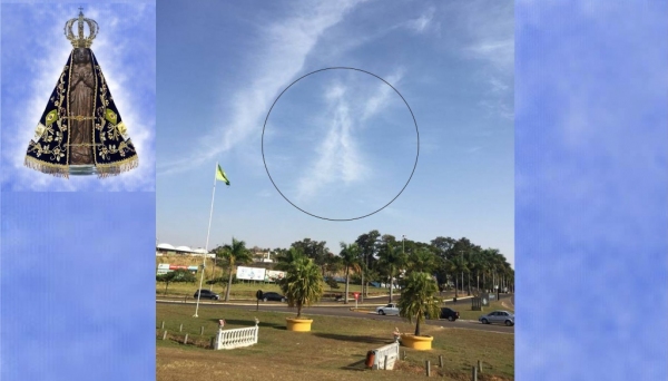 Flagrante da nuvem que sugere imagem de Nossa Senhora Aparecida (Foto: Redes Sociais).