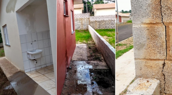 Vazamentos de água e rachaduras estão entre as falhas encontradas nas obras das casas populares, próximas ao Parque Itamarati (Reprodução/Alcio Ikeda).