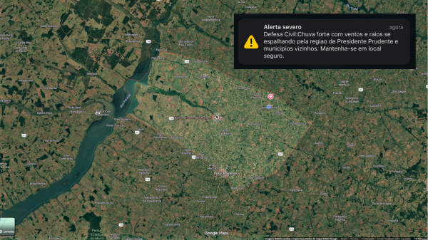 Alerta recebido em Adamantina por volta de 16h16 (Reproducao).