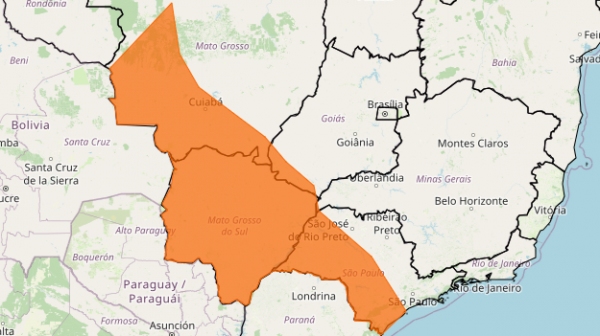 Área inserida no aviso de tempestade (Reprodução/INMET).