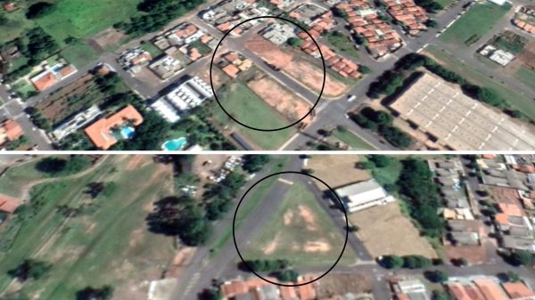 Terrenos do patrimônio municipal à venda estão no Parque Universitário (acima) e proximidades do Almoxarifado Municipal (abaixo). Juntos, estão avaliados em mais de R$ 2 milhões (Google).