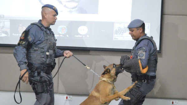 Policiais do canil do BAEP participaram da atividade (Cedida/Energisa).
