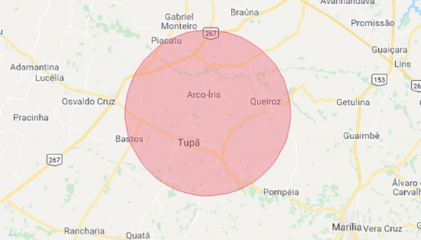 Epicentro do tremor foi em uma área rural, entre Tupã e Arco-Íris (Reprodução).
