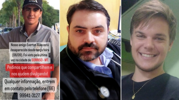 Os três rapazes adamantinenses Everton Passos de Andrade (Xuxinha), Richard Bortolo e Matheus Augusto Drago Schnoor (Reprodução).