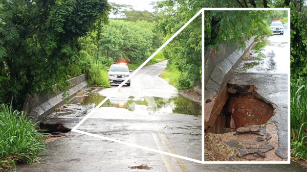 Cratera em uma das cabeceiras da ponte sobre o C?rrego Tupi na vicinal Jos? Bocardi, em Adamantina (cedida).