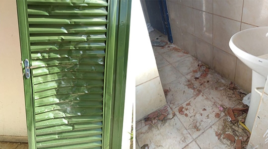 Estádio Municipal Antônio Goulart Marmo e a quadra do Projeto Asa foram alvos de vandalismo e destruição (Fotos: Da Assessoria).