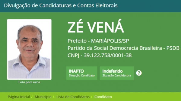 Zé Vená tem candidatura indeferida pela Justiça Eleitoral da Comarca.  Candidato deverá recorrer em instâncias superiores (Reprodução/Divulga Cand).