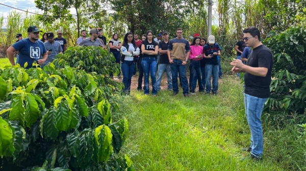 Após visita da indústria, estudantes acompanharam o cultivo do café robusta no campo (Acervo pessoal).