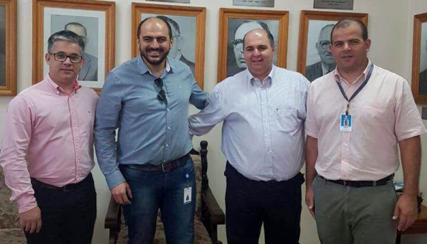 Pró-reitor de Ensino da UniFAI, Prof. Dr. Andrey Borges Teixeira; representante do Ministério da Saúde, Danilo Carvalho Oliveira; Vice-reitor da UniFAI, Prof. Dr. Fábio Botteon; e o analista de Ensino do Departamento de Ensino da Santa Casa de São Carlos, André Mascaro (Foto: Assessoria de imprensa).