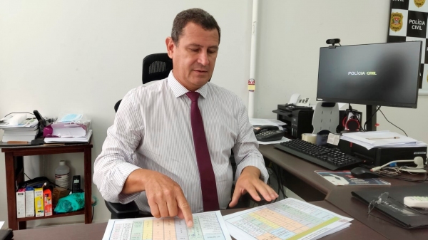 O delegado seccional da PolÃcia Civil em Adamantina, Carlos Roberto Vasconcelos (Imagem: Everton Santos/Diário do Oeste).