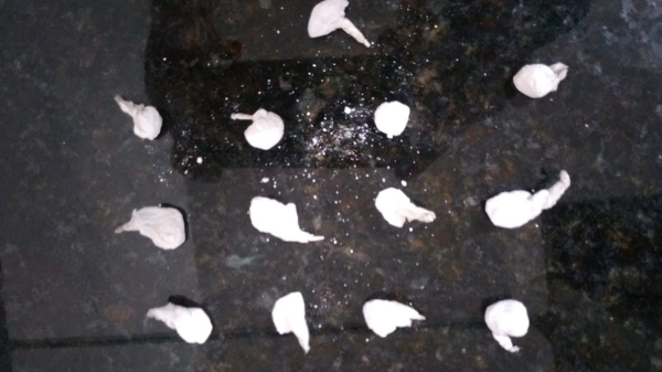 As 13 porções de cocaína encontradas durante uma das ocorrências no Jardim Brasil (Divulgação/PM).