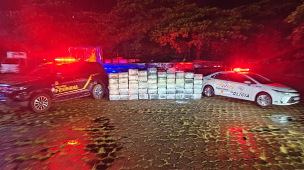 Caminhão levava 54 fardos de maconha, totalizando 1.339 quilos da droga (Cedida/PM Rodoviária).