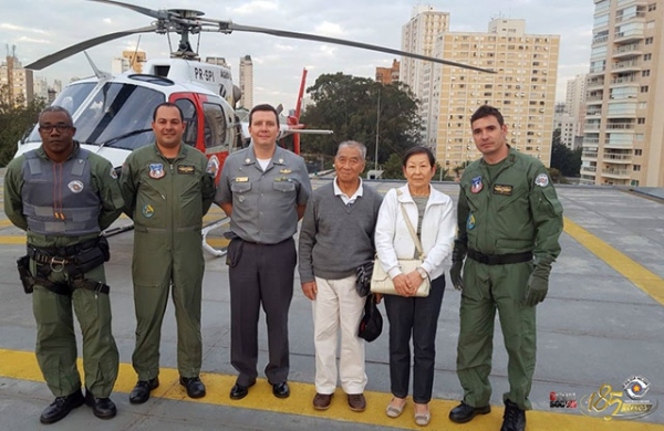 Bastense é levado pelo helicóptero Águia da PM até São Paulo para transplantar rim (Foto: Cedida/Polícia Militar).